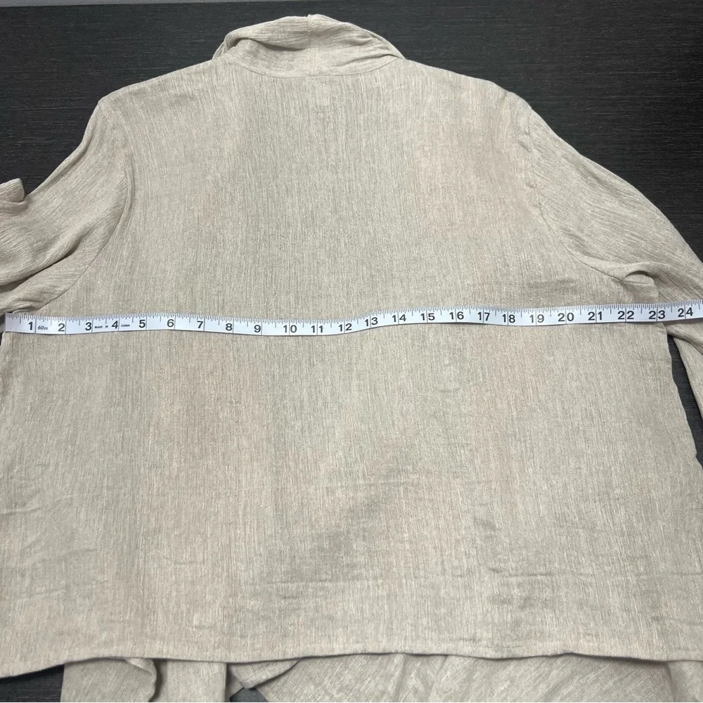 Eileen Fisher XL Coastal Linen Cotton Blend Open Front Drape Cardigan Lagenlook